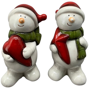 SchneeMann Chrissie, weiß/rot, Dolomite, 7x7x14 cm, 9x7,5x14 cm