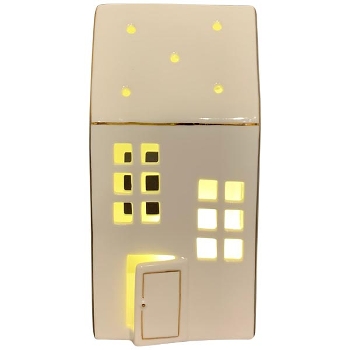 LED Haus CœuR, weiß, Porzellan, 9x9x18,5 cm
