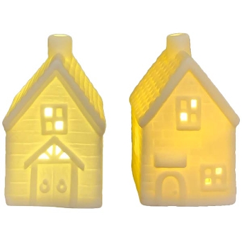 LED Haus CœuR, weiß, Porzellan, 8,5x7,8x11,3 cm
