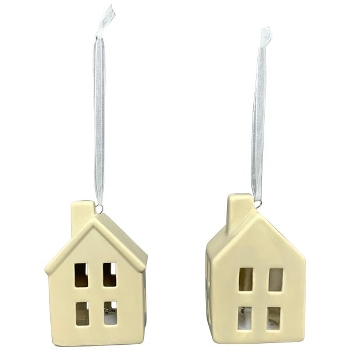 LED HausHänger CœuR, braun, Porzellan, 6x4,5x8,5 cm