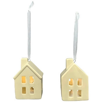 LED HausHänger CœuR, braun, Porzellan, 6x4,5x8,5 cm
