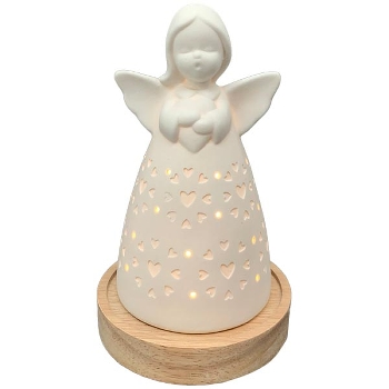 Engel mit LED CœuR, Porzellan, 8x8x15 cm