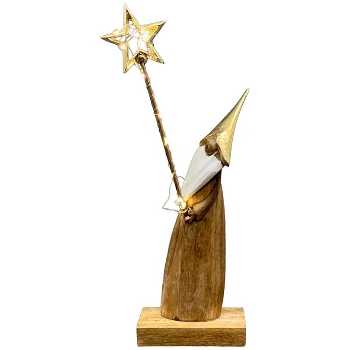 Santa LED Puri, Holz/Alu, natur/gold/weiß, 13x5x37 cm