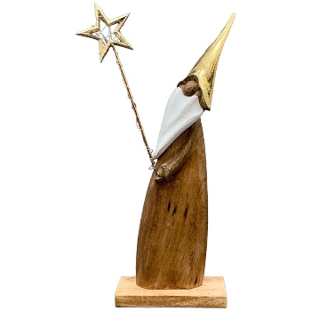 Santa LED Puri, Holz/Alu, natur/gold/weiß, 24x7,5x59 cm