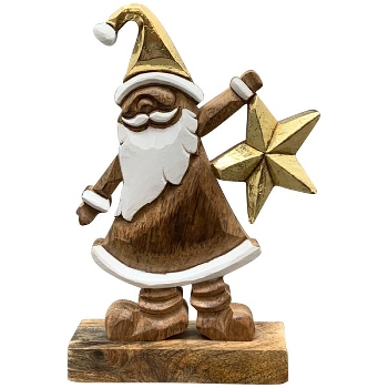 Santa Puri, Holz/Alu, natur/gold/weiß, 16x5x22 cm