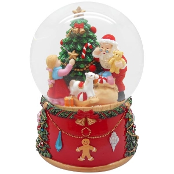 SpielUhr SchneeKugel Noél, bunt, Glas/Polyresin/Metall, 12,5x12,5x16,5 cm