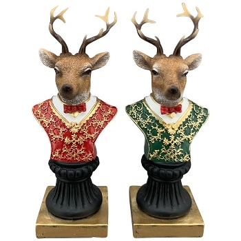 RentierBüste Lilian, rot/grün, Polyresin, 10x8x25 cm