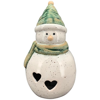 LED SchneeMann Marta, grün, Stoneware, 9,7x9,4x16,6 cm