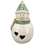 LED SchneeMann Marta, grün, Stoneware, 9,7x9,4x16,6 cm