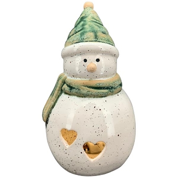 LED SchneeMann Marta, grün, Stoneware, 9,7x9,4x16,6 cm