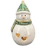 LED SchneeMann Marta, grün, Stoneware, 9,7x9,4x16,6 cm