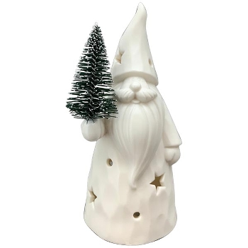 Santa mit LED Baum CœuR, weiß, Porzellan, 6,5x6,3x14,7 cm