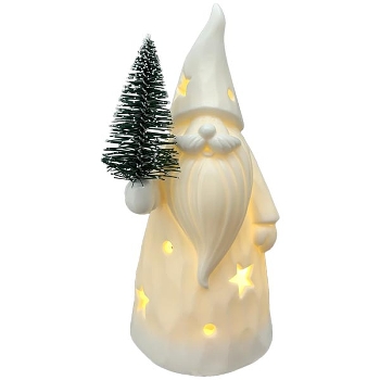 Santa mit LED Baum CœuR, weiß, Porzellan, 6,5x6,3x14,7 cm