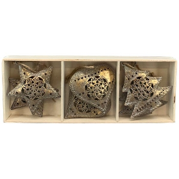 XmasHängerSet/3 in Box Teal, Metall, 7x1,5x7,5 cm, 6,5x1,5x6 cm, 7x1,5x7 cm