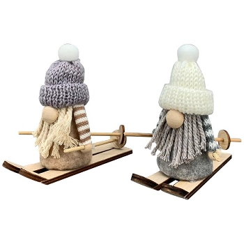 XmasDeko Lanky, grau, Polyster/Holz, 12,5x6x11 cm