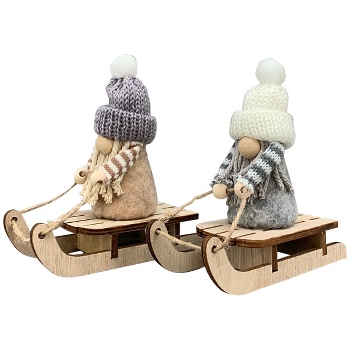 XmasDeko Lanky, grau, Polyster/Holz, 13x5,5x13 cm