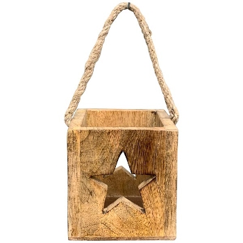 Laterne Dost, Holz/Glas, 10x10x10 cm