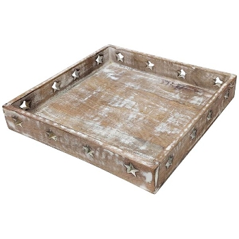 Tablett Dost, weiß, Holz, 28x4,5x28 cm