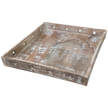 Tablett Dost, weiß, Holz, 33x4,5x33 cm