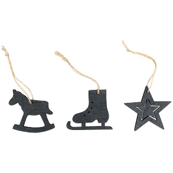 XmasHänger Bloom, schwarz, Holz, 7x0,5x6,5 cm, 7x0,5x6 cm, 7x0,5x7 cm