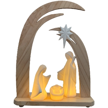 LED Krippe Chrissie, Dolomite/Holz, 21,5x8,5x29 cm