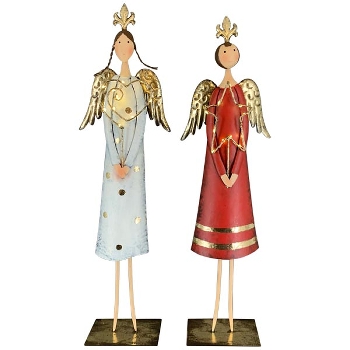 Engel ArtFerro, rot/weiß/gold, Metall, 14x8x59 cm, 14x8x63 cm
