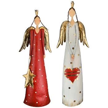Engel ArtFerro, rot/weiß/gold, Metall, 24,5x11,5x74 cm, 24,5x9,5x79 cm