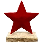 Stern EnameL, rot, Metall/Holz, 12x5x13,5 cm