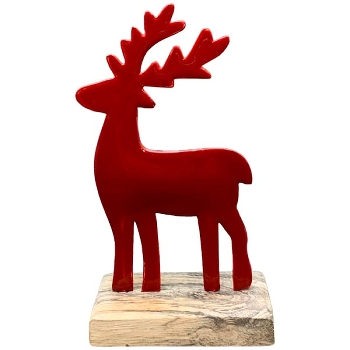 Rentier EnameL, rot, Metall/Holz, 9,5x5x17 cm