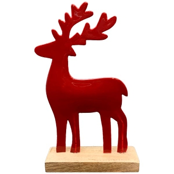 Rentier EnameL, rot, Metall/Holz, 14x5x23 cm