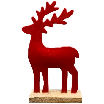 Rentier EnameL, rot, Metall/Holz, 16x5x27 cm