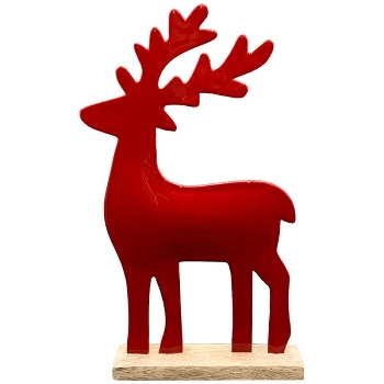 Rentier EnameL, rot, Metall/Holz, 22x5x37 cm