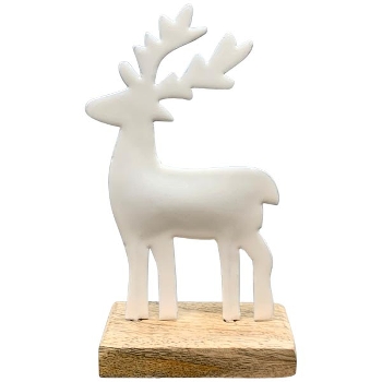 Rentier EnameL, weiß, Metall/Holz, 9,5x5x17 cm