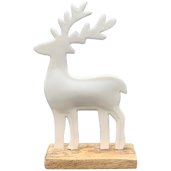Rentier EnameL, weiß, Metall/Holz, 14x5x23 cm