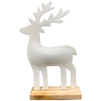 Rentier EnameL, weiß, Metall/Holz, 16x5x27 cm