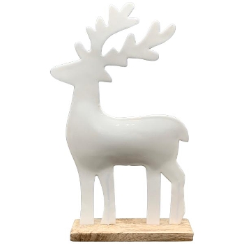 Rentier EnameL, weiß, Metall/Holz, 22x5x37 cm