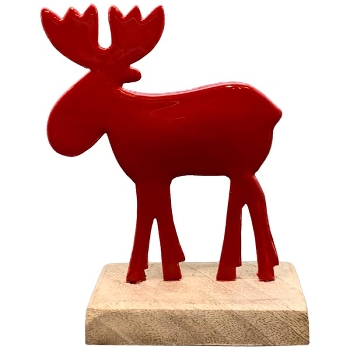 Rentier EnameL, rot, Metall/Holz, 10x5x14 cm