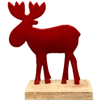 Rentier EnameL, rot, Metall/Holz, 13x5x17 cm