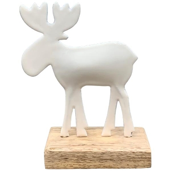 Rentier EnameL, weiß, Metall/Holz, 10x5x14 cm