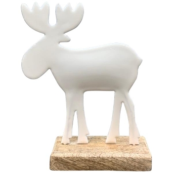 Rentier EnameL, weiß, Metall/Holz, 13x5x17 cm