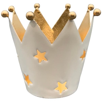 Krone WindLicht EnameL, weiß/gold, Metall, 9x9x7,5 cm