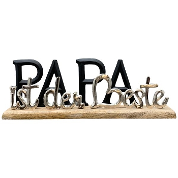 PAPA ist der Beste Puri, schwarz/sillber, Alu/Holz, 38x6,5x13 cm