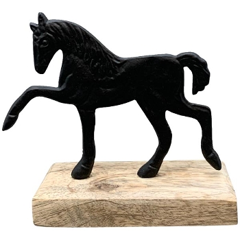 Pferd Puri, schwarz, Alu/Holz, 12x5x11 cm