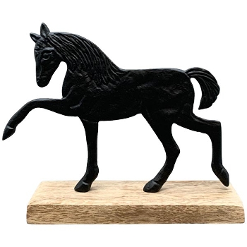 Pferd Puri, schwarz, Alu/Holz, 19,5x5x15,5 cm