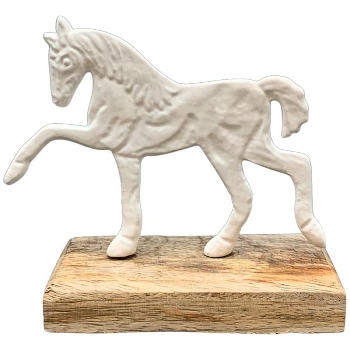 Pferd Puri, weiß, Alu/Holz, 12x5x11 cm