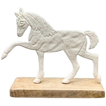 Pferd Puri, weiß, Alu/Holz, 19,5x5x15,5 cm