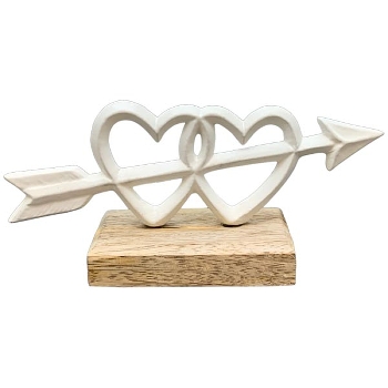 Herz Puri, weiß, Alu/Holz, 17,5x5x7,5 cm