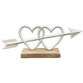Herz Puri, weiß, Alu/Holz, 28x5x10,5 cm