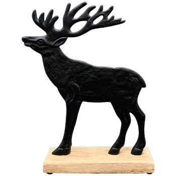 Rentier Puri, schwarz, Alu/Holz, 19x5x24 cm