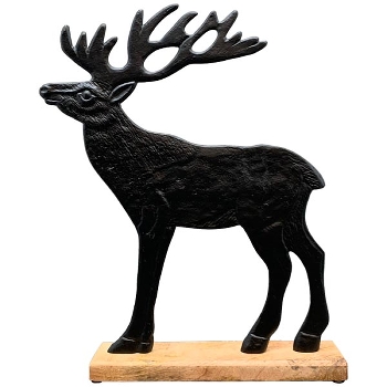 Rentier Puri, schwarz, Alu/Holz, 27x5x34 cm
